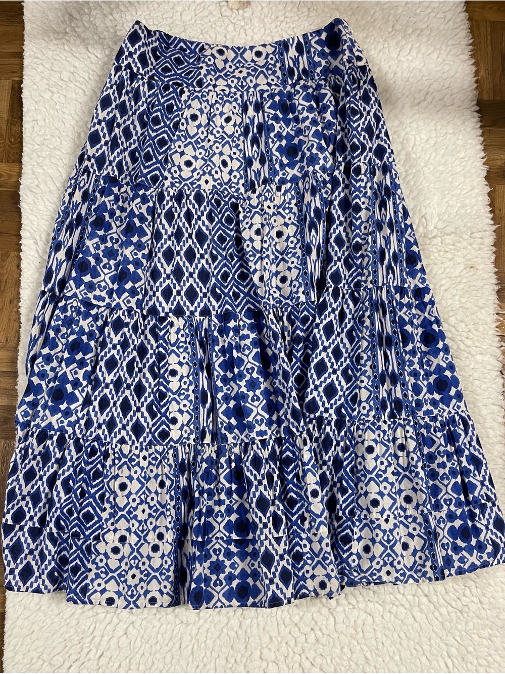 Jones New York Blue and White Tiered Maxi Skirt